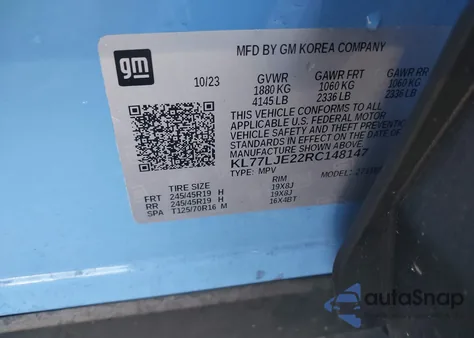 2024 Chevrolet Trax Fwd 2Rs z USA, uszkodzony, nr VIN KL77LJE22RC148147